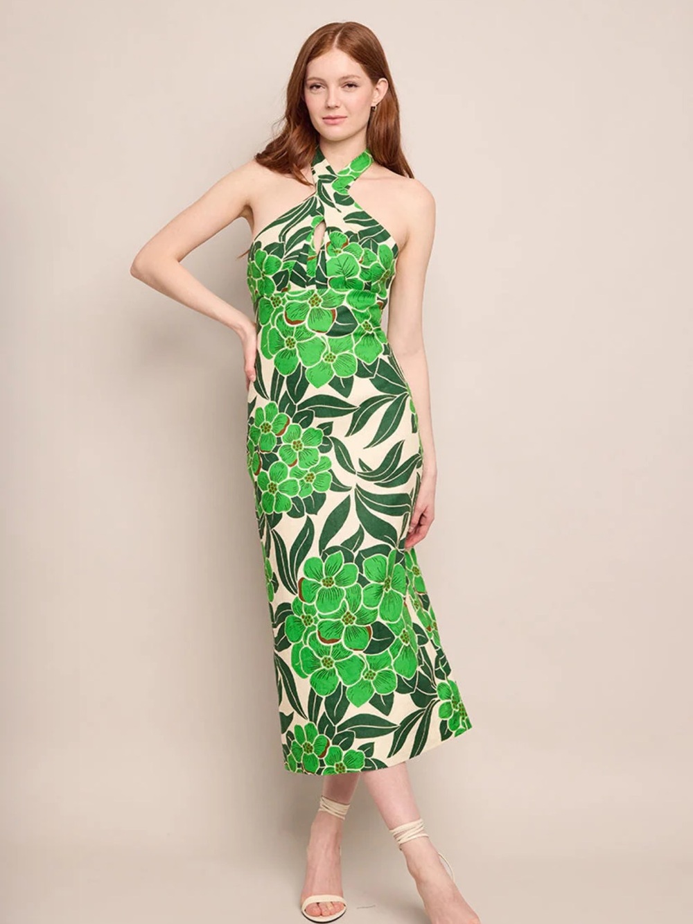 CARA CARA Perla printed linen halterneck midi dress NWT - Picture 2 of 6